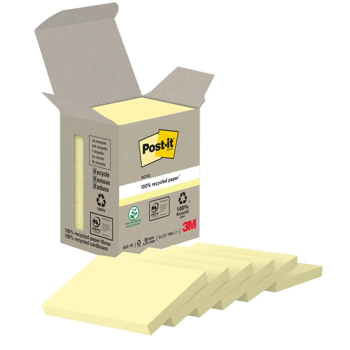 Post-it Haftnotiz  Notes 38x51mm ge 6x100Bl
