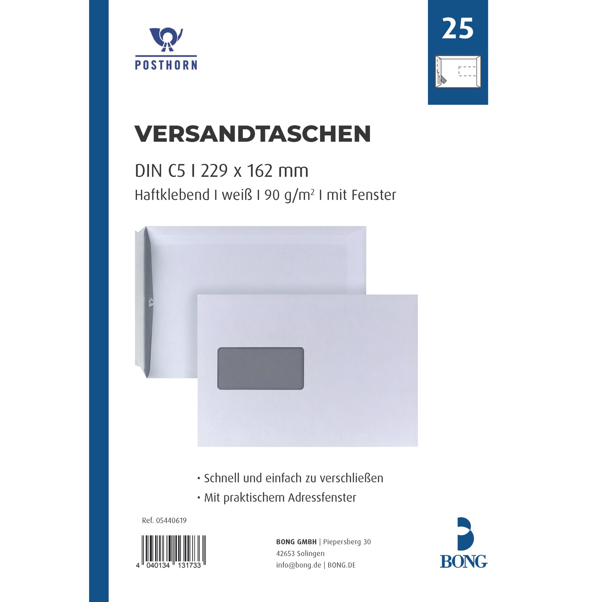Posthorn Versandtasche C5 mF hk ws 25 St., DIN C5