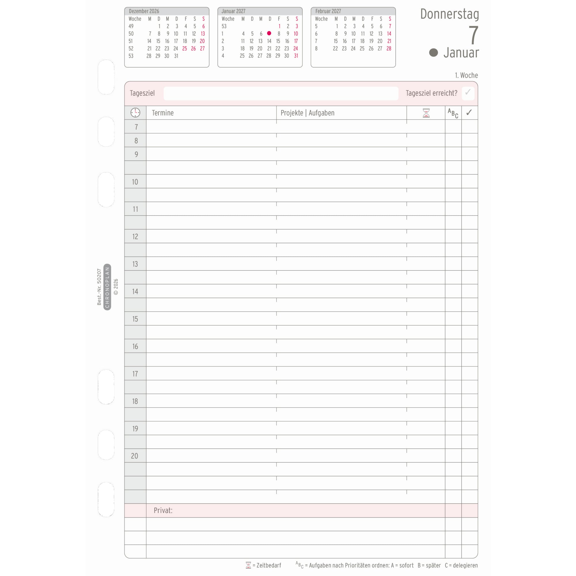 Chronoplan Einlage Kalender, DIN A5