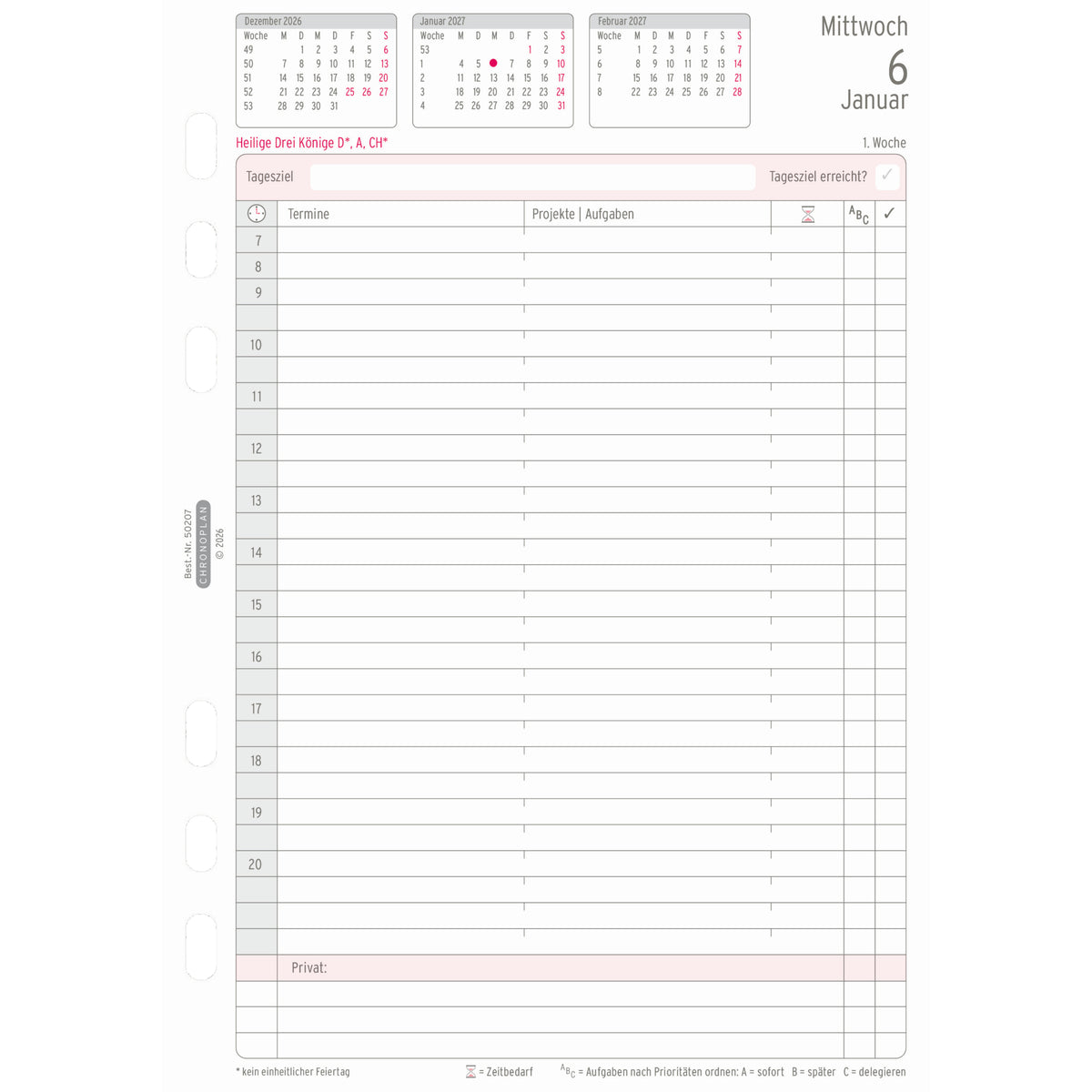 Chronoplan Einlage Kalender, DIN A5