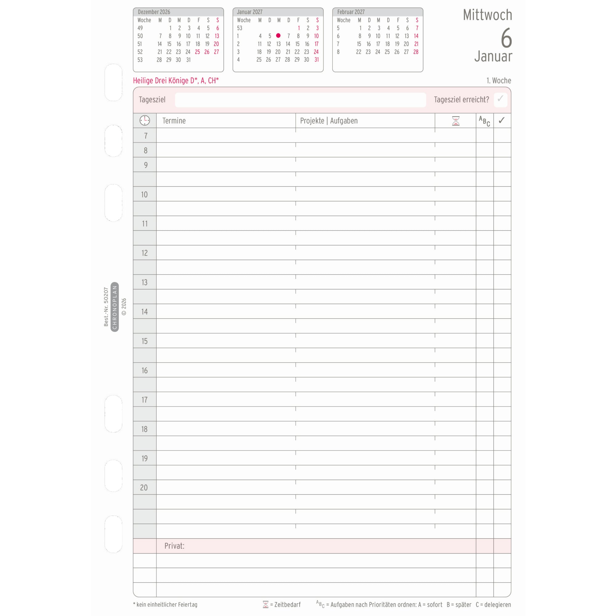 Chronoplan Einlage Kalender, DIN A5