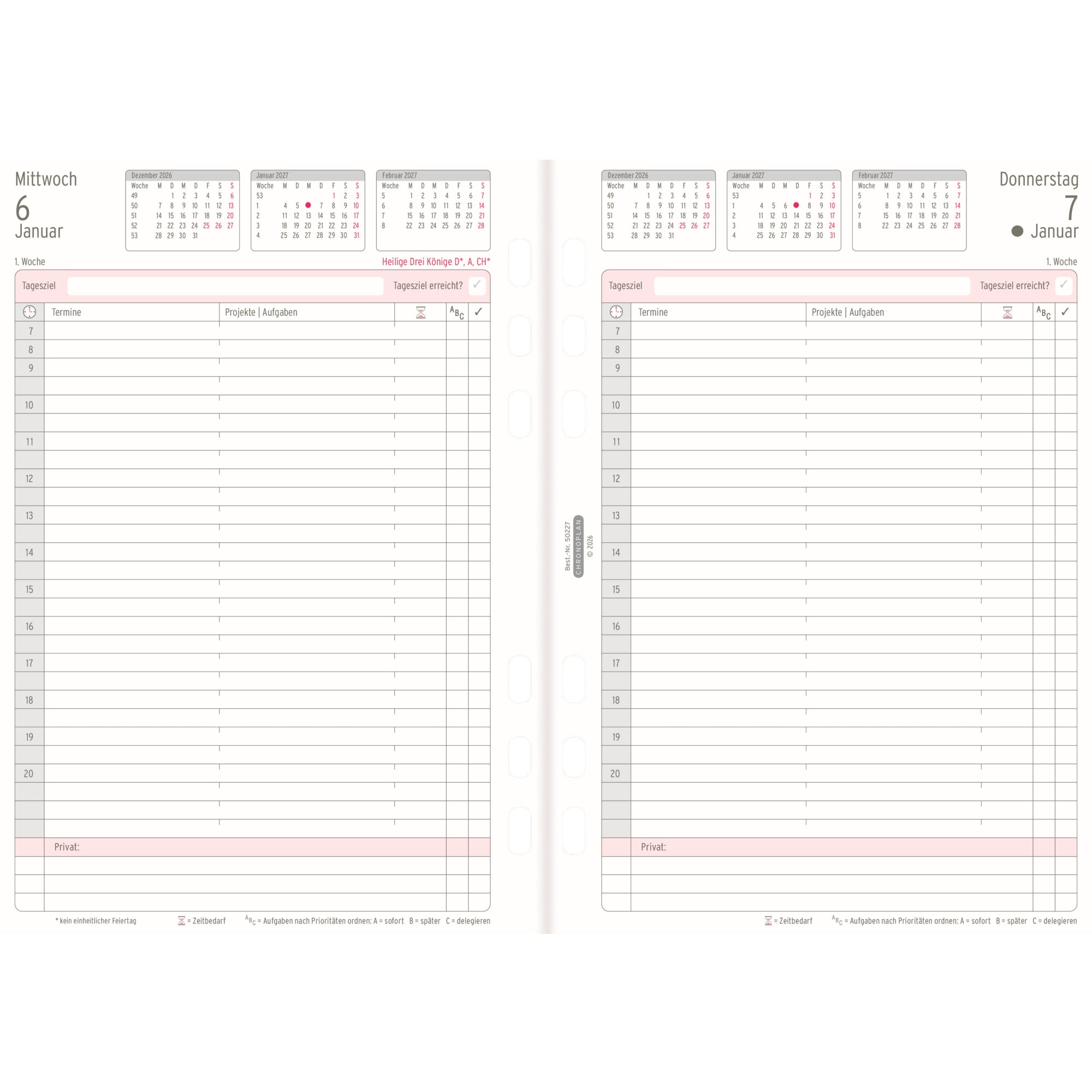 Chronoplan Einlage Kalender, DIN A5