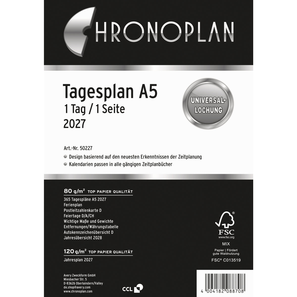 Chronoplan Einlage Kalender, DIN A5