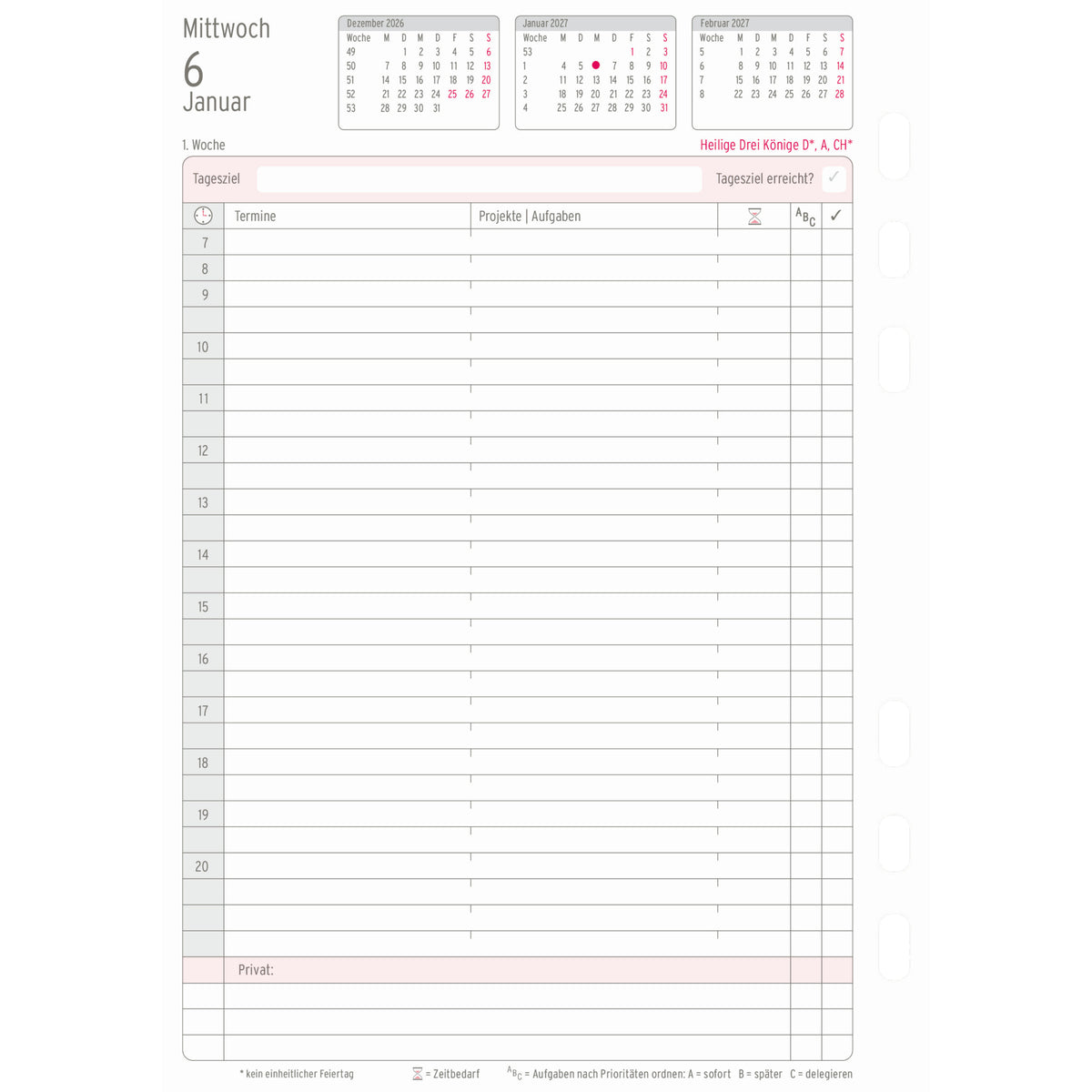 Chronoplan Einlage Kalender, DIN A5