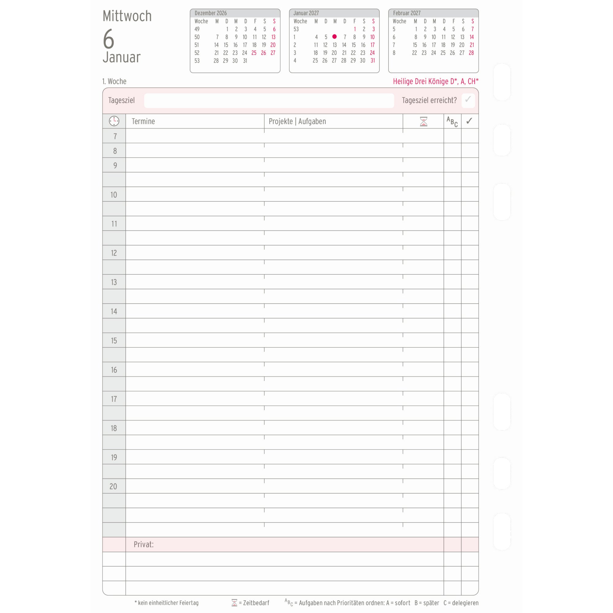 Chronoplan Einlage Kalender, DIN A5