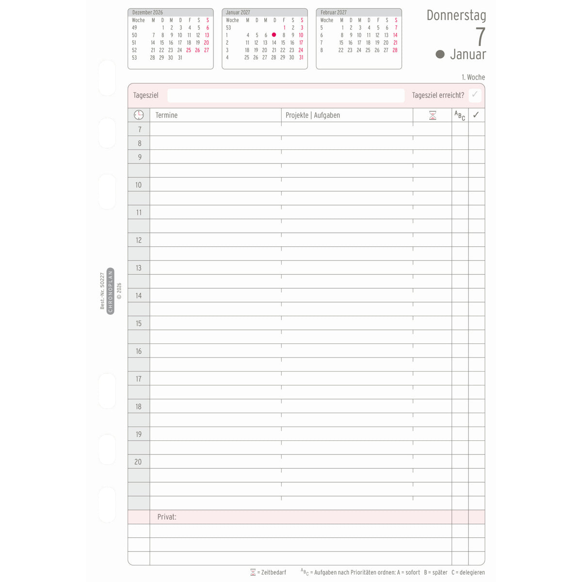 Chronoplan Einlage Kalender, DIN A5