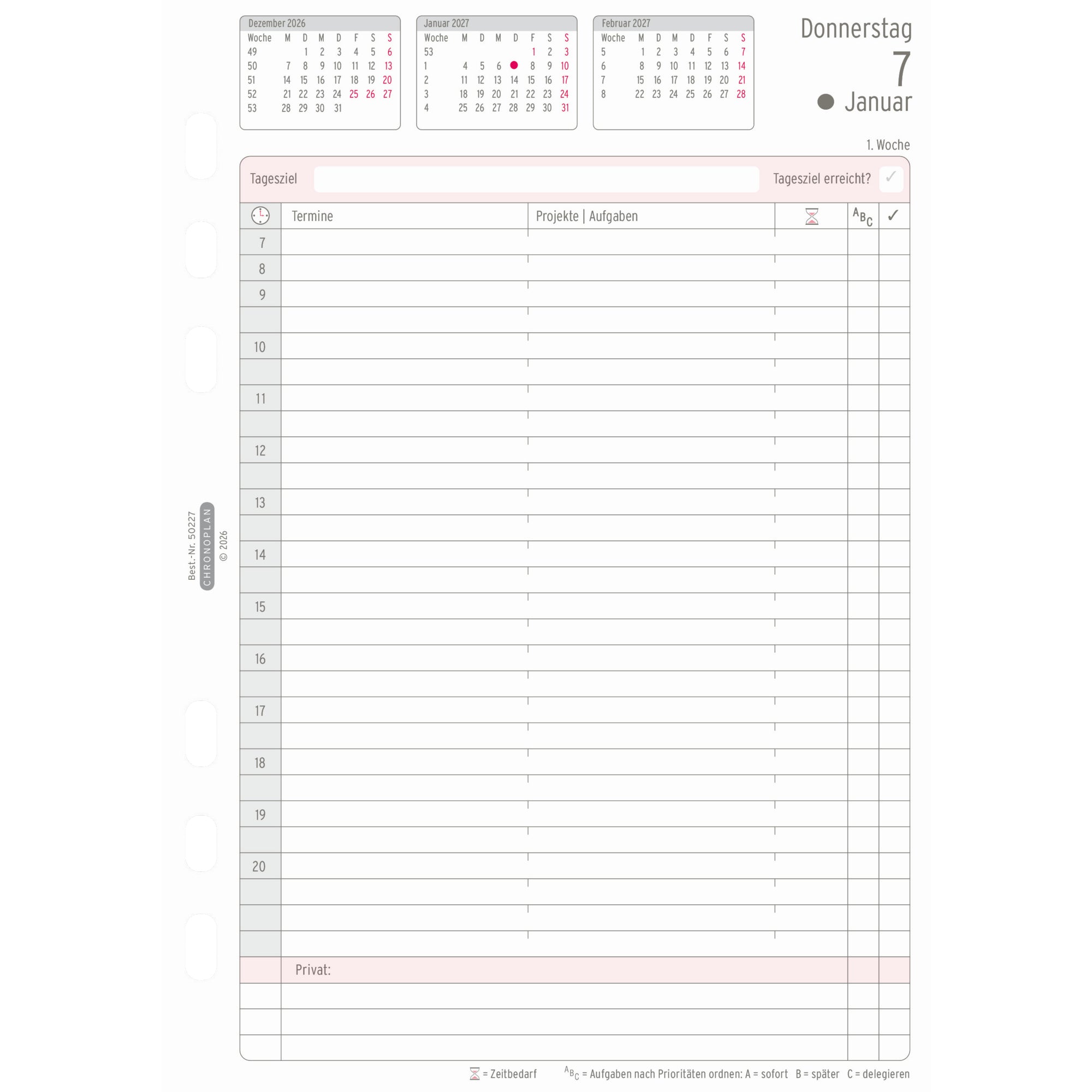 Chronoplan Einlage Kalender, DIN A5