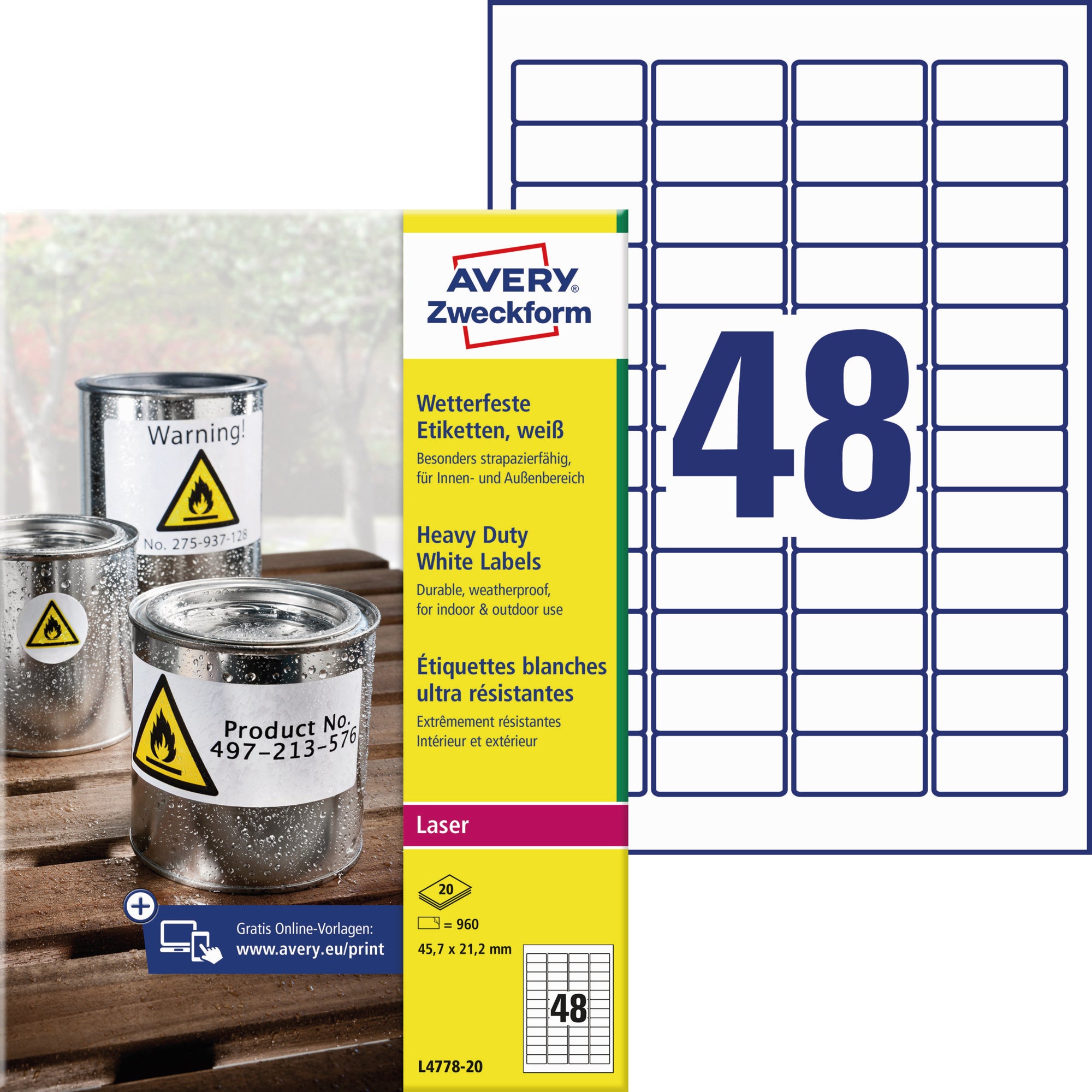 Avery Zweckform Folienetikett weiß 960 St./Pack.